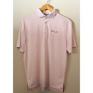 RLX Ralph Lauren Polo Shirt Mens L Pink Striped Short Sleeve Golf Performance